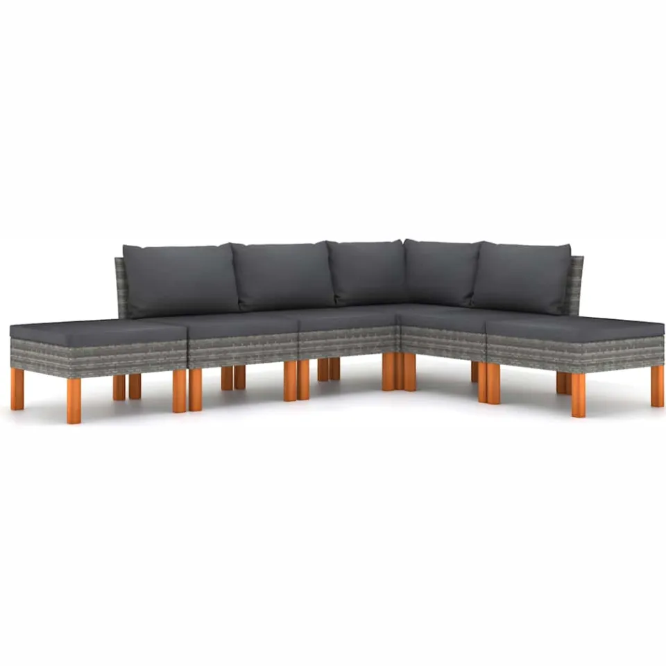 vidaXL 6-delige Loungeset met kussens poly rattan grijs, foto 4