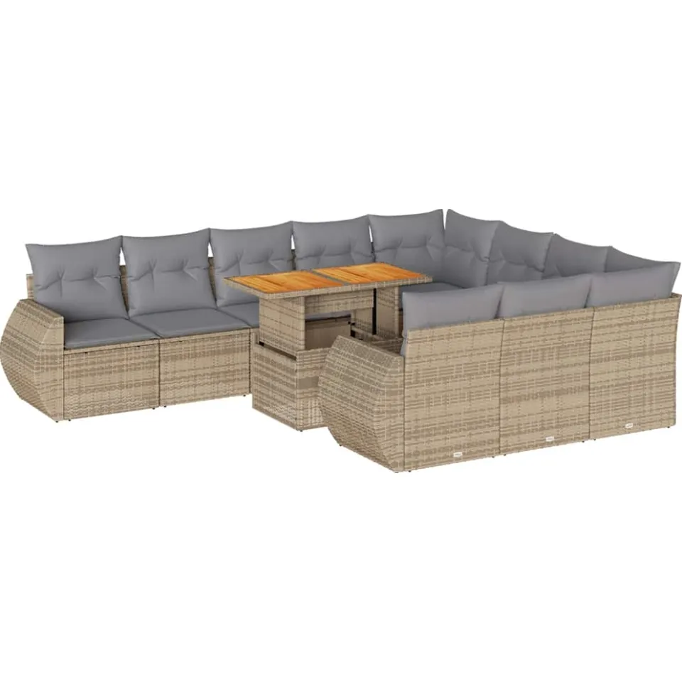 vidaXL 11-delige Tuinset met kussens poly rattan beige, foto 3