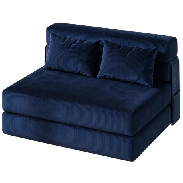 Triumpunpre Opvouwbare Slaapbank 2-Zits - 102x193x23cm - Logeerbed - Slaapfauteuil 2 in 1 Met Kussens - Uittrekbare Slaapbank - Draagbaar - Voor Woonkamer en Slaapkamer - Blauw