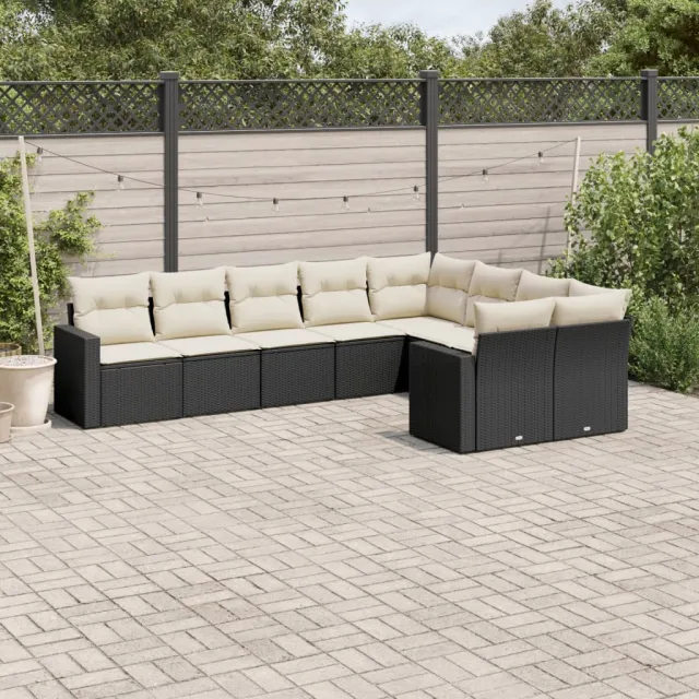 vidaXL 9-delige Loungeset met kussens poly rattan zwart, foto 2