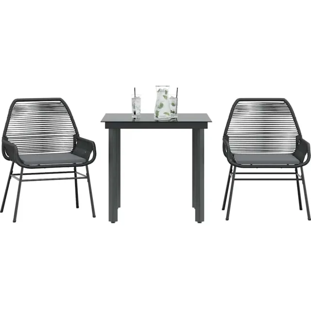 vidaXL 3-delige Tuinset met kussens poly rattan glas zwart