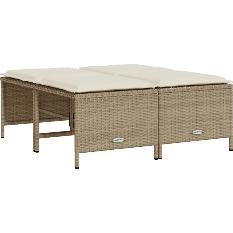 vidaXL 5-delige Loungeset met kussens poly rattan beige, foto 4
