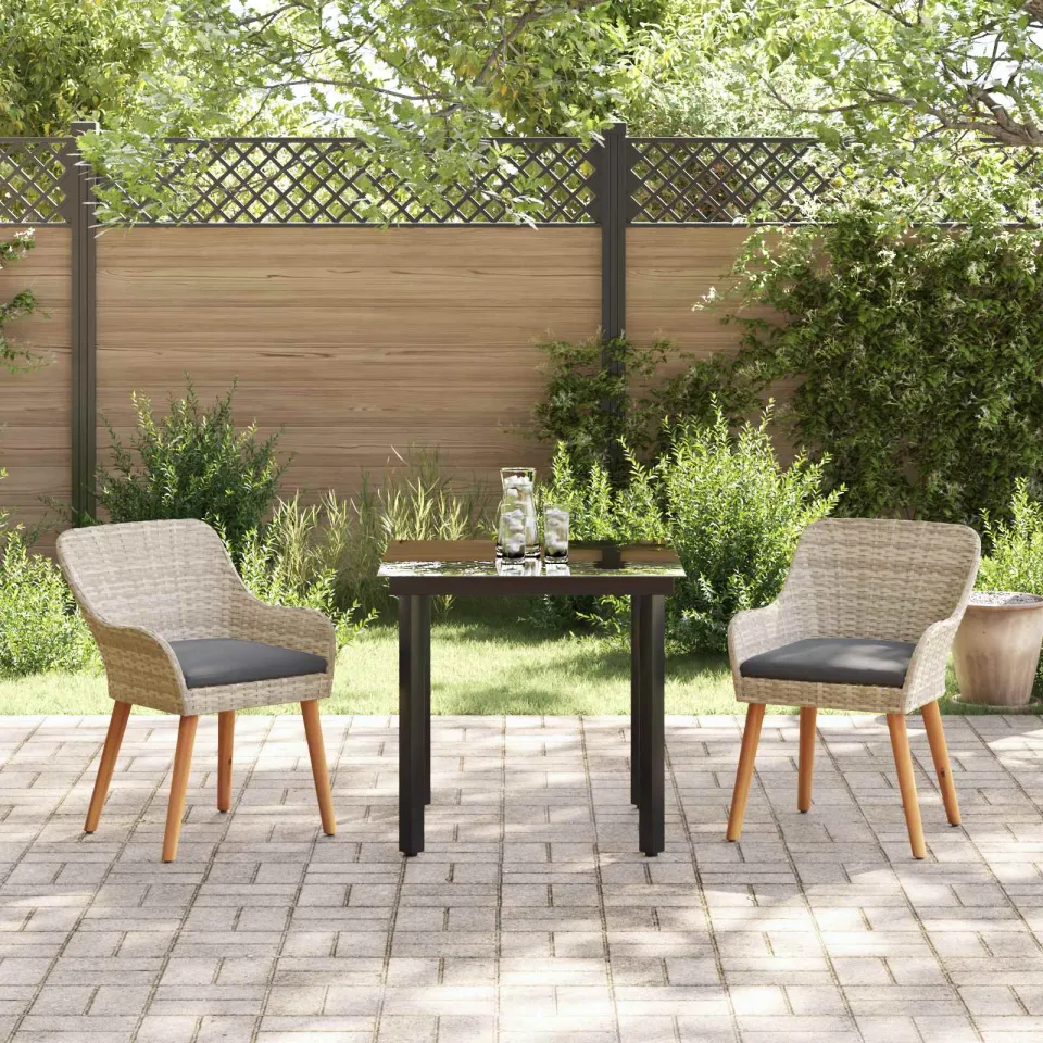 vidaXL Tuin eettafelset 3 st Lichtgrijs poly rattan, foto 3