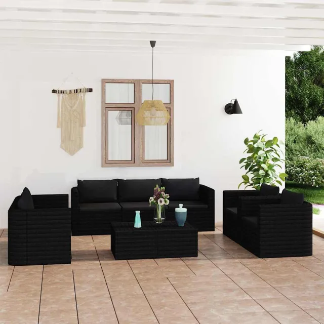 vidaXL 9-delige Loungeset met kussens poly rattan zwart, foto 2