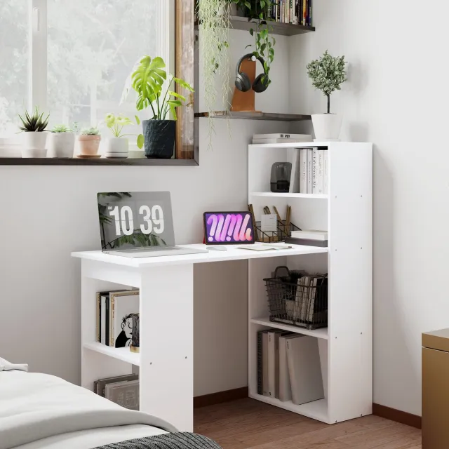 MODENUIT Bureau - Met Opbergrek En Vakken - Voor Kantoor En Thuiswerkplek - Spaanplaat - Wit - 120x55x120 Cm