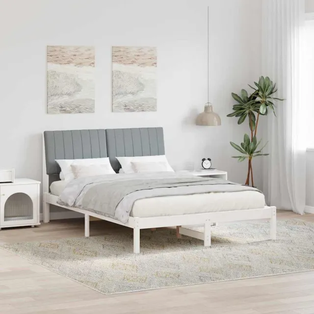 vidaXL Bedframe met hoofdeinde Wit 135 x 190 cm Massief grenenhout
