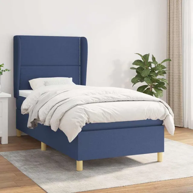 vidaXL Boxspring met matras stof blauw 90x190 cm