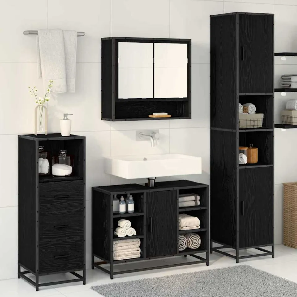 vidaXL Badkamermeubelset 3 st Zwart Eiken 35 x 37,5 x 188,5 cm, foto 4