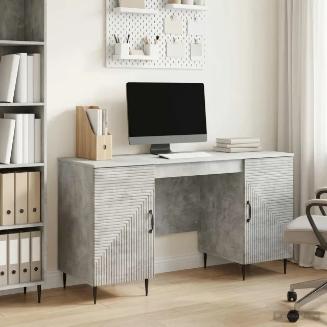 vidaXL Bureau Betongrijs 142,5 x 50 x 75 cm Bewerkt hout grijs