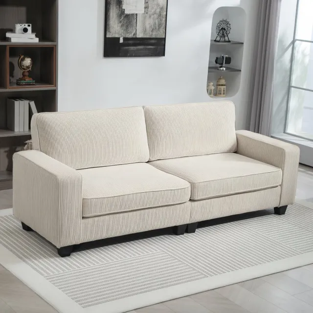 Zubaliya 3-zits zitbank - 227 x 84 x 87 cm - polyester bekleding - inclusief kussens - met veer- en schuimvulling - met armleuningen - met rugkussens Crèmewit