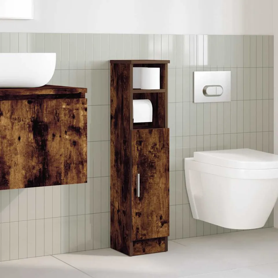 vidaXL Badkamerkast met rolhouder 20,5x22x90 cm gerookt eikenkleurig, foto 2