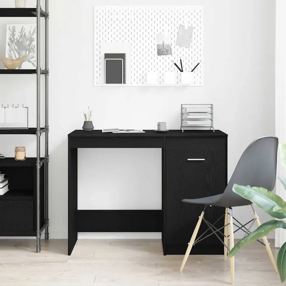 vidaXL Bureau Zwart Eiken 100 x 50 x 76 cm Bewerkt hout, foto 3