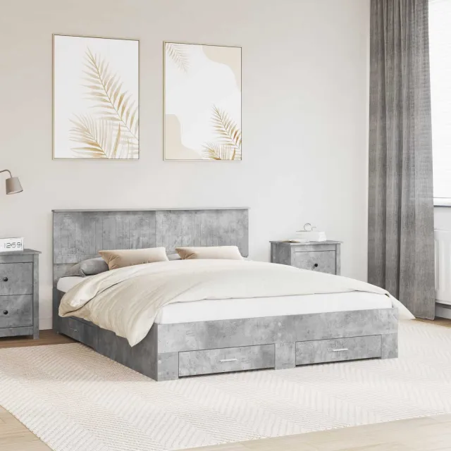 vidaXL Bedframe met lade Betongrijs 160 x 200 cm Bewerkt hout