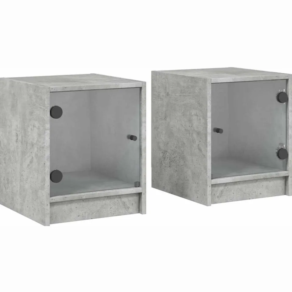 vidaXL Nachtkastjes met glazen deuren 2 st 35x37x42 cm betongrijs