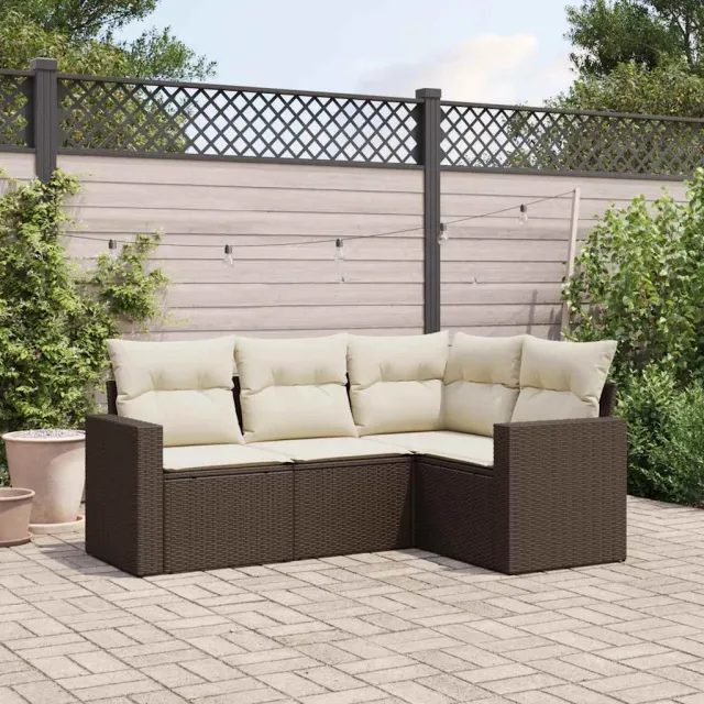vidaXL 4-delige Loungeset met kussens poly rattan bruin