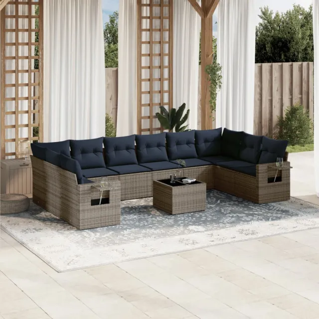 vidaXL 11-delige tuinbankset met kussens, grijs polyrotan, foto 2