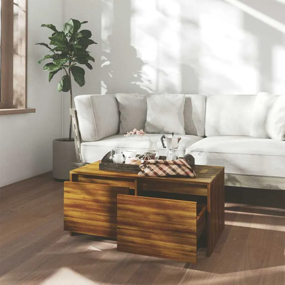 vidaXL Salontafel 90x50x41,5 cm bewerkt hout bruin eikenkleur, foto 3