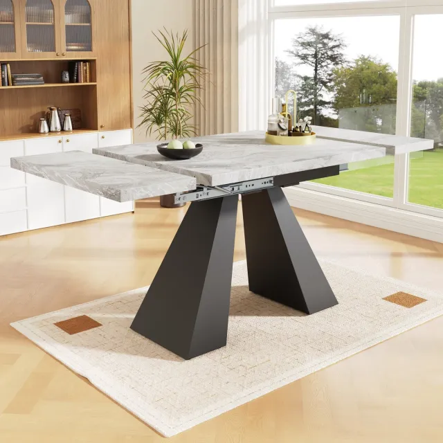 DESMIU Eettafel Uitschuifbaar Met Brede Werkblad En Stevige Pootconstructie Voor Eetkamer Thuiswerk En Woonkamer MDF Zwart Grijs 99 Tot 159 Cm