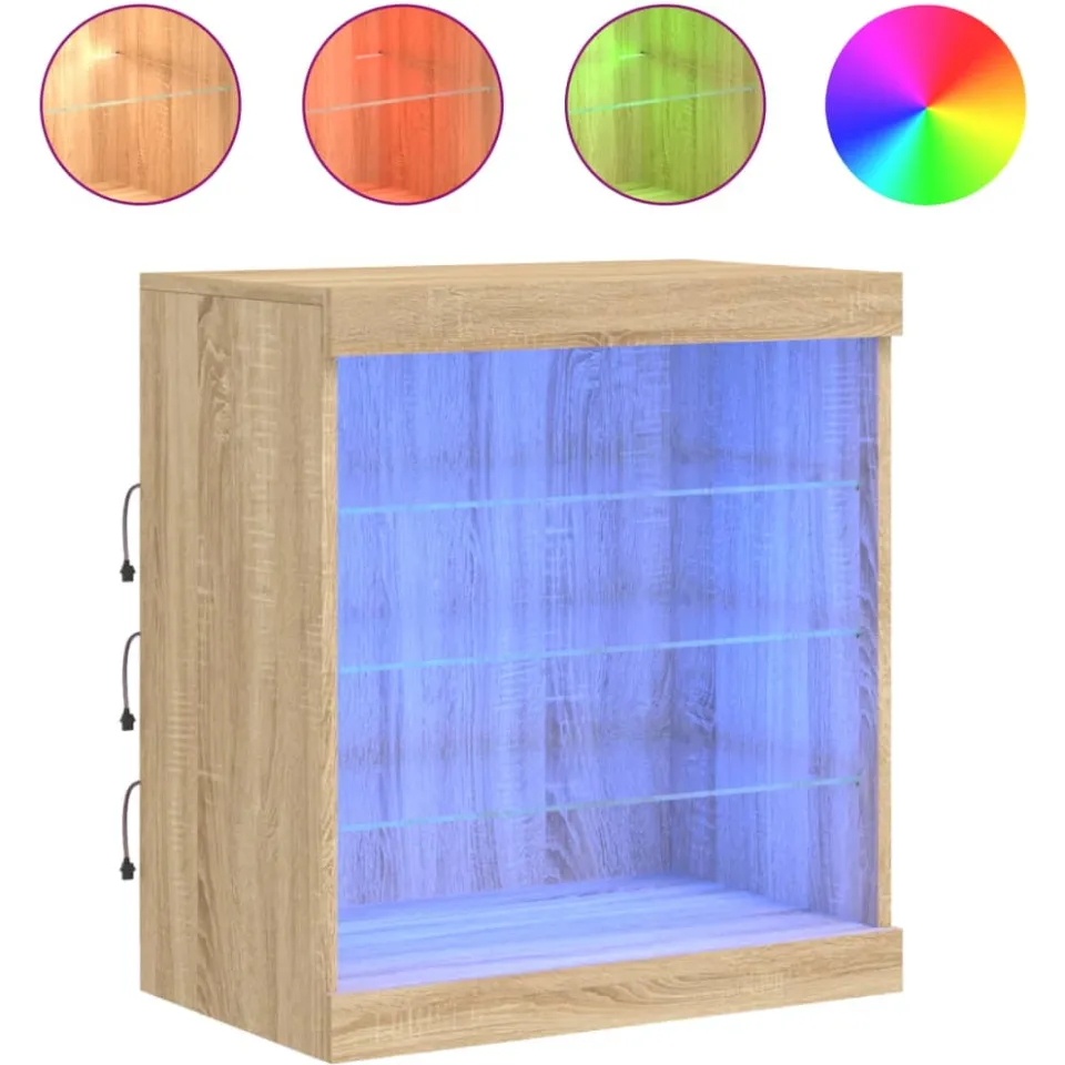 vidaXL Dressoir met LED-verlichting 60,5x37x67 cm sonoma eikenkleurig, foto 4