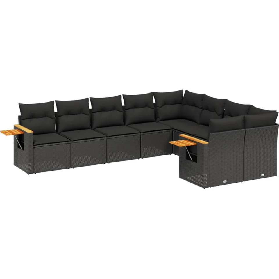 vidaXL 9-delige Loungeset met kussens poly rattan zwart, foto 3
