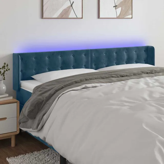 vidaXL Hoofdbord LED 163x16x78/88 cm fluweel donkerblauw blauw