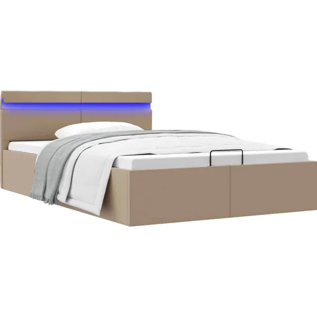 vidaXL Bedframe met opslag en LED kunstleer cappuccino 140x200 cm Bruin