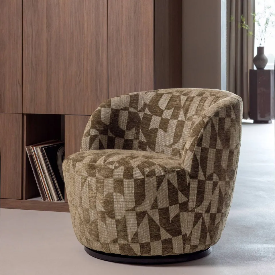 WOOOD Serra Draaifauteuil - Grafisch Patroon - Oudroze - 68x70x77, foto 5