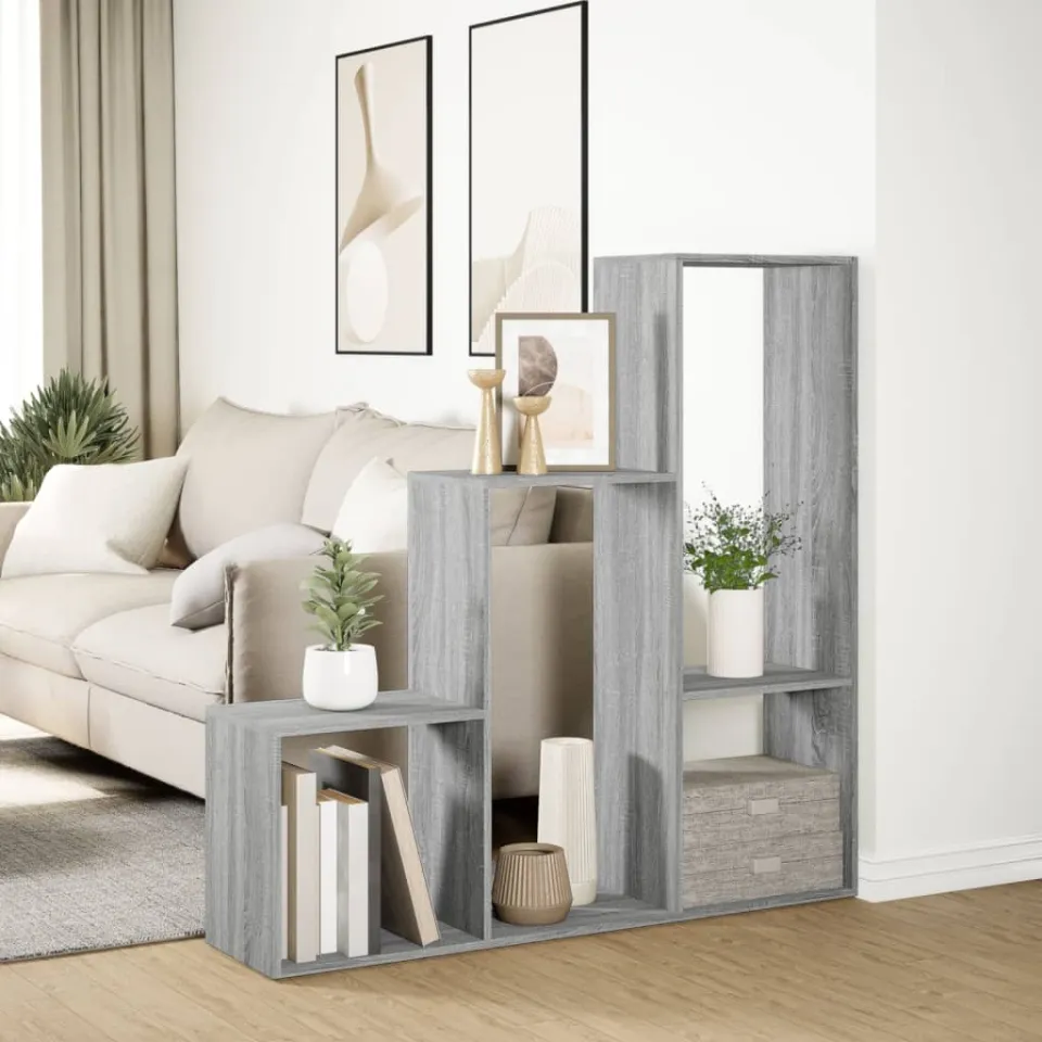 vidaXL Kamerscherm / boekenkast 123x29x123 cm hout grijs sonoma, foto 4