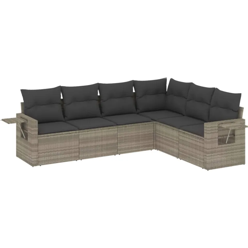 vidaXL 6-delige Loungeset met kussens poly rattan lichtgrijs grijs, foto 3