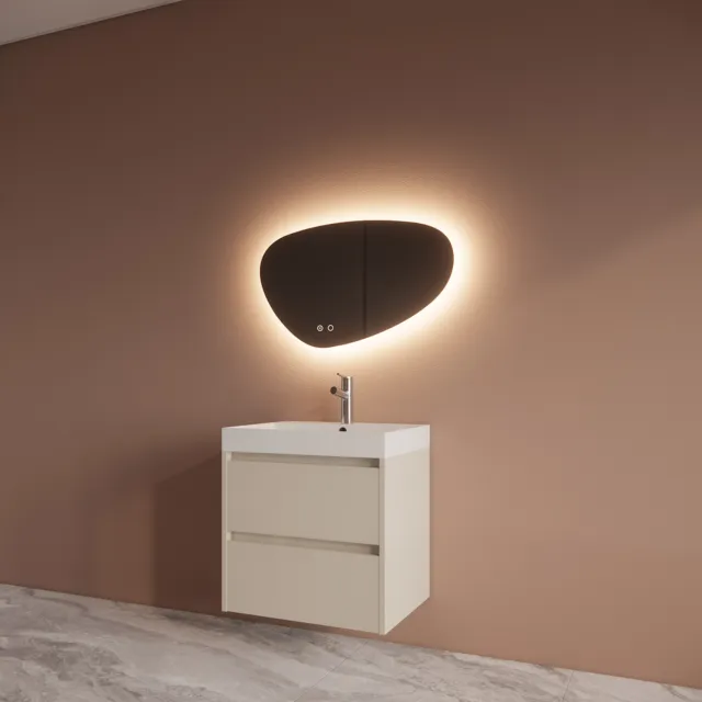Boss & Wessing Badmeubelset BWS Riga Met Lako Wastafel Wit 60 cm Kasjmier Beige