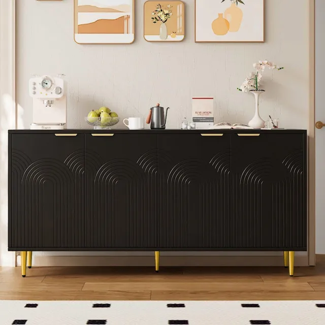 REDOM Sideboard / dressoir / opbergkast - 4 deuren - Verstelbare planken - Soft-close scharnieren - Woonkamer / eetkamer / slaapkamer - MDF en spaanplaat - Zwart - 160 x 40 x 80 cm