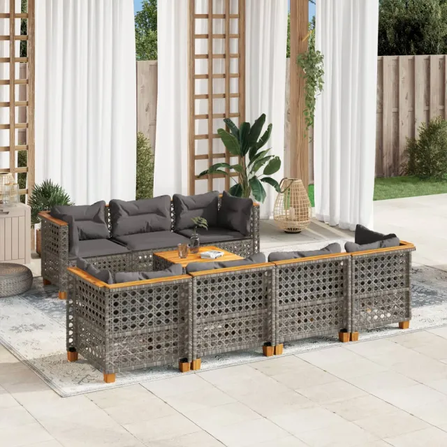 vidaXL 8-delige Loungeset met kussens poly rattan grijs, foto 2