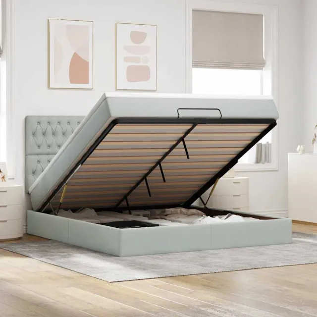 vidaXL Ottoman bed met matrassen 180x200cm fluweel lichtgrijs