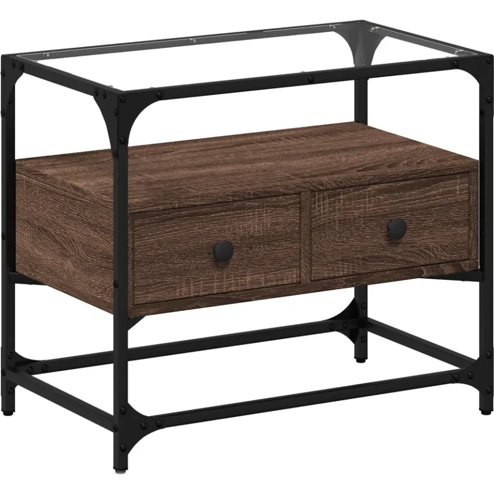 vidaXL Tv-meubel met glazen blad 60x35x51 cm hout bruin eikenkleurig, foto 3