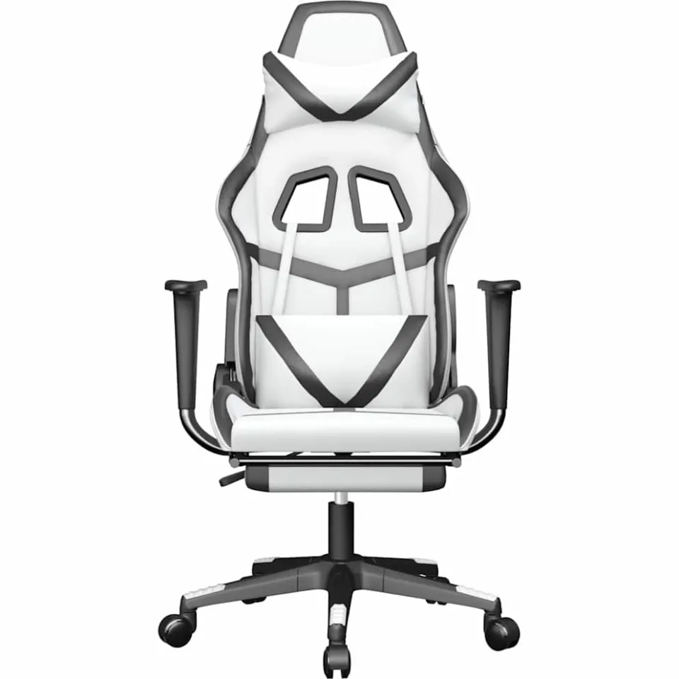 vidaXL Massage gamestoel met voetensteun kunstleer wit en zwart