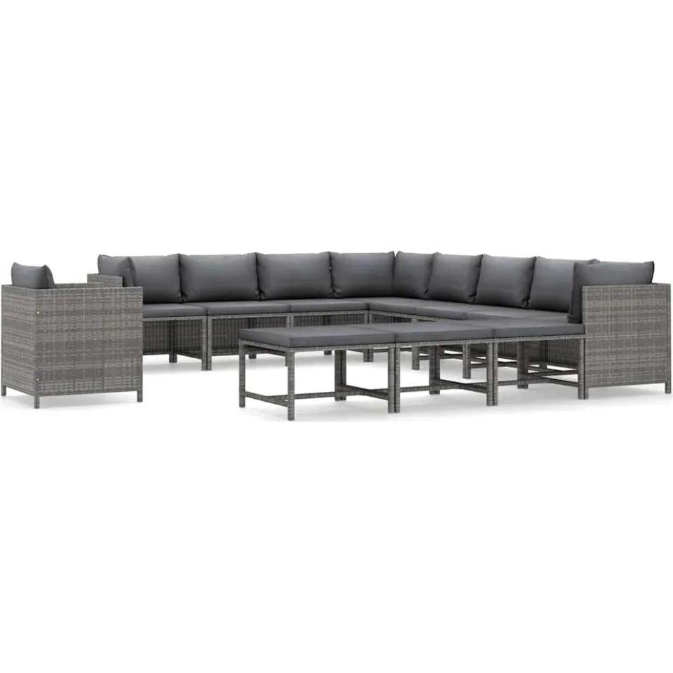 vidaXL 12-delige Loungeset met kussens poly rattan grijs