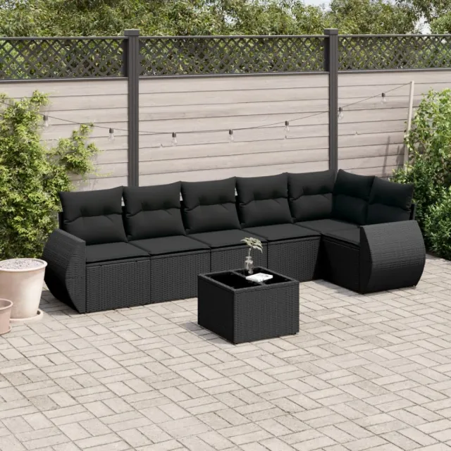 vidaXL 7-delige Loungeset met kussens poly rattan zwart, foto 2