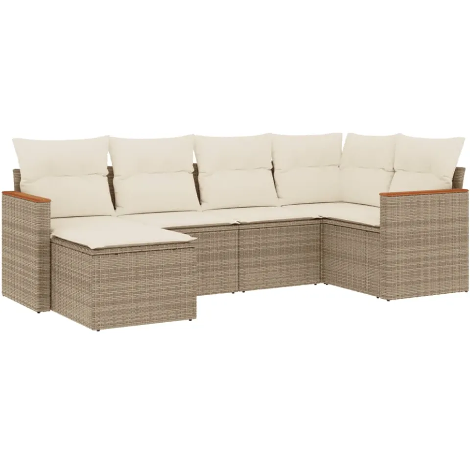 vidaXL 6-delige Loungeset met kussens poly rattan beige