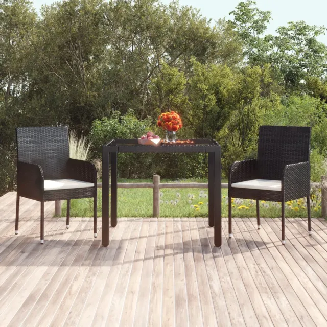 vidaXL Tuintafel met glazen blad 90x90x75 cm poly rattan zwart, foto 2
