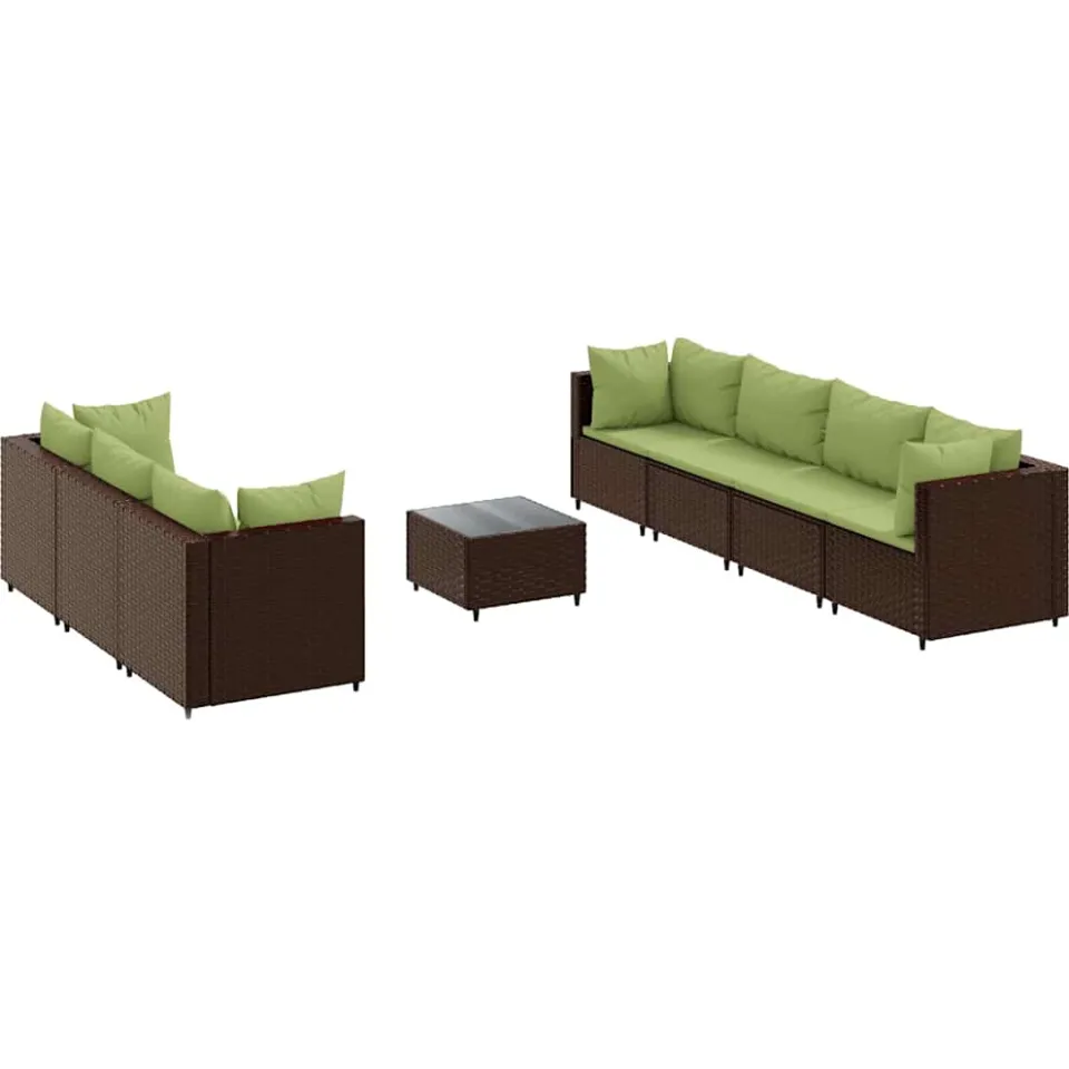 vidaXL 8-delige Loungeset met kussens poly rattan bruin