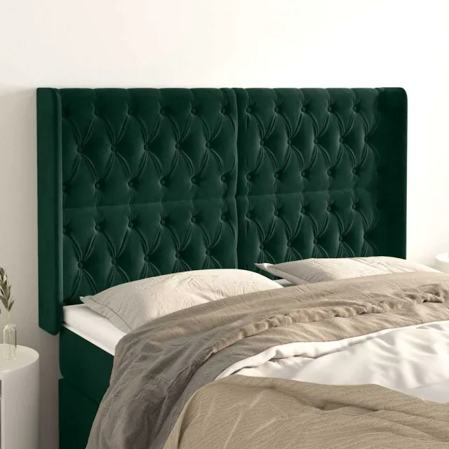 vidaXL Hoofdbord met randen 163x16x118/128 cm fluweel donkergroen groen
