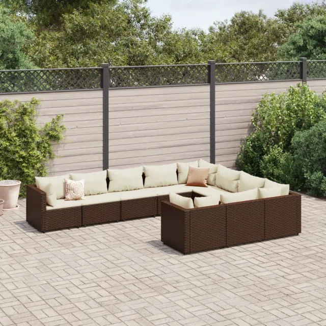 vidaXL 10-delige Loungeset met kussens poly rattan bruin, foto 2