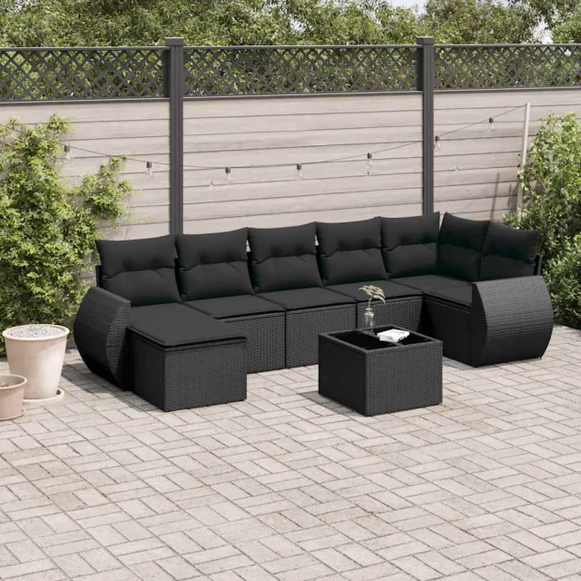 vidaXL 8-delige Loungeset met kussens poly rattan zwart