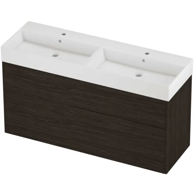 Proline Zara Badmeubelset Porselein Loft 2 Laden 140x46x78 cm Glans Wit Mokka Oak Eiken
