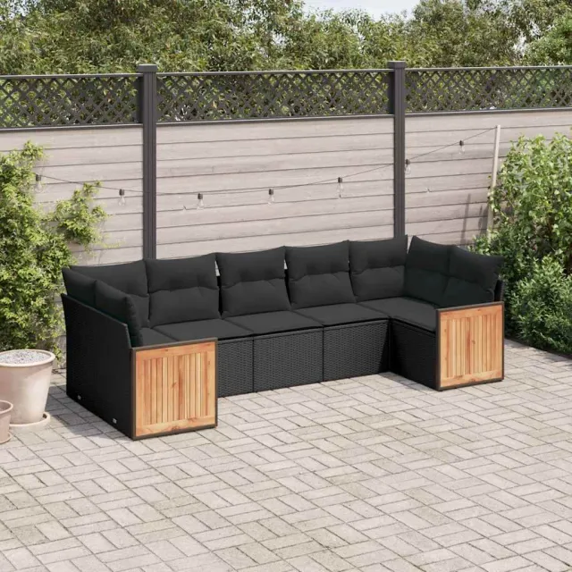 vidaXL 7-delige Loungeset met kussens poly rattan zwart, foto 2