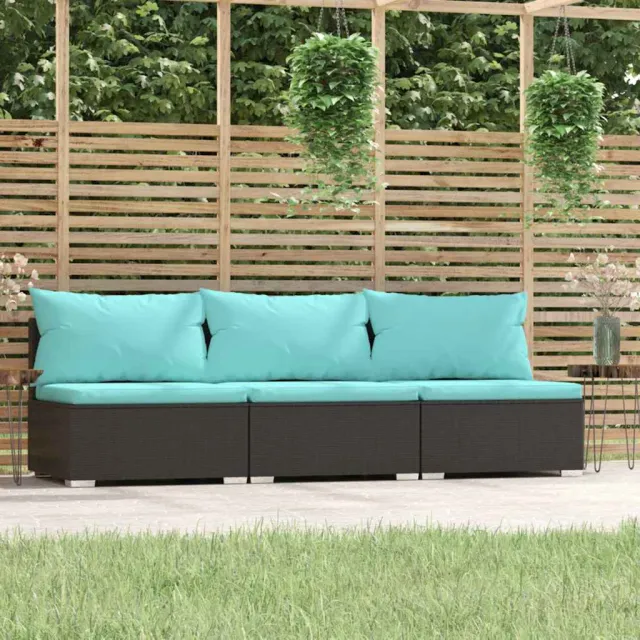 vidaXL Driezitsbank met kussens poly rattan zwart, foto 2