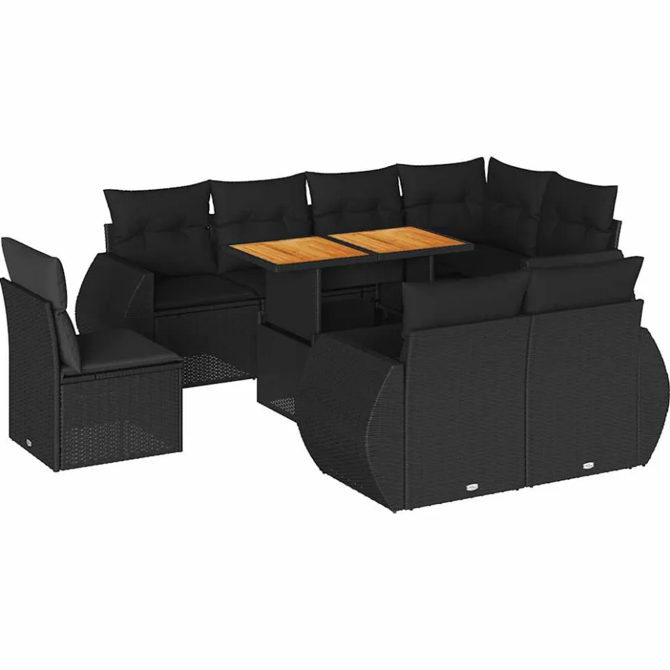 vidaXL 9-delige Loungeset met kussens poly rattan zwart, foto 3
