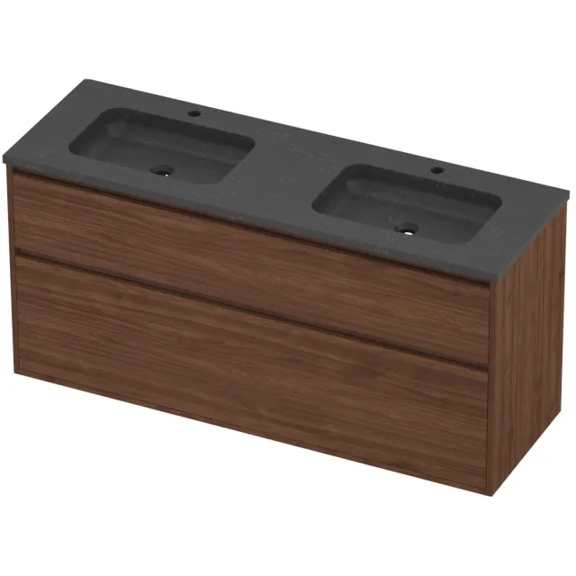 Proline Rollo Badmeubelset Hardsteen Elegant 2 Gaten 140x46x67 cm Blue Stone Indian Walnut Houtlook