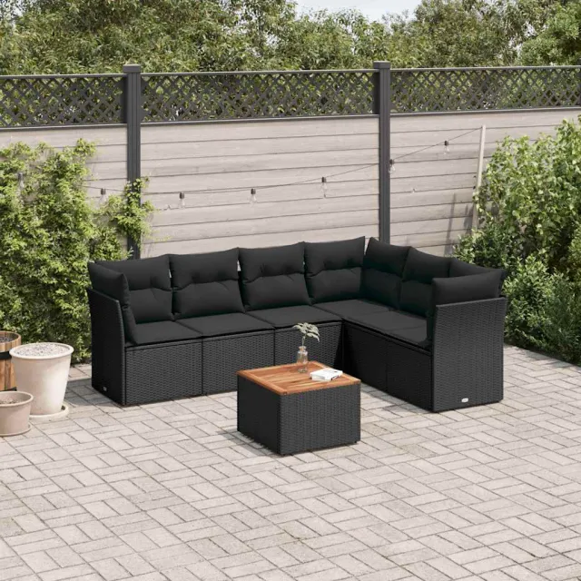 vidaXL 7-delige Loungeset met kussens poly rattan zwart, foto 2