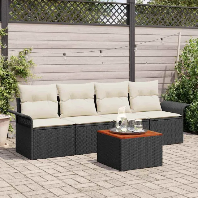 vidaXL Tuinbankenset 5 st Zwart poly rattan, foto 2